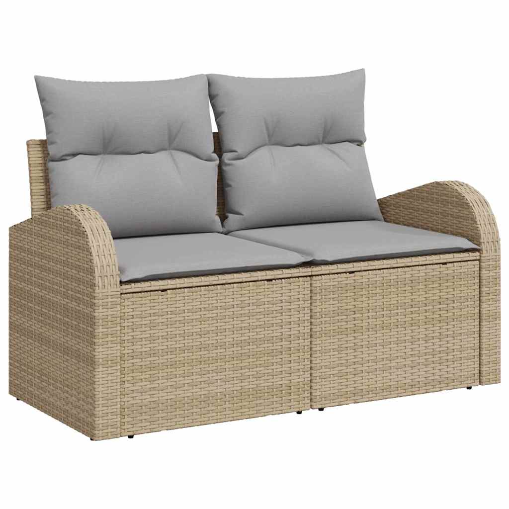 Garten-Sofa-Set mit Kissen 7 pcs Beige und Hellgrau Poly Rattan